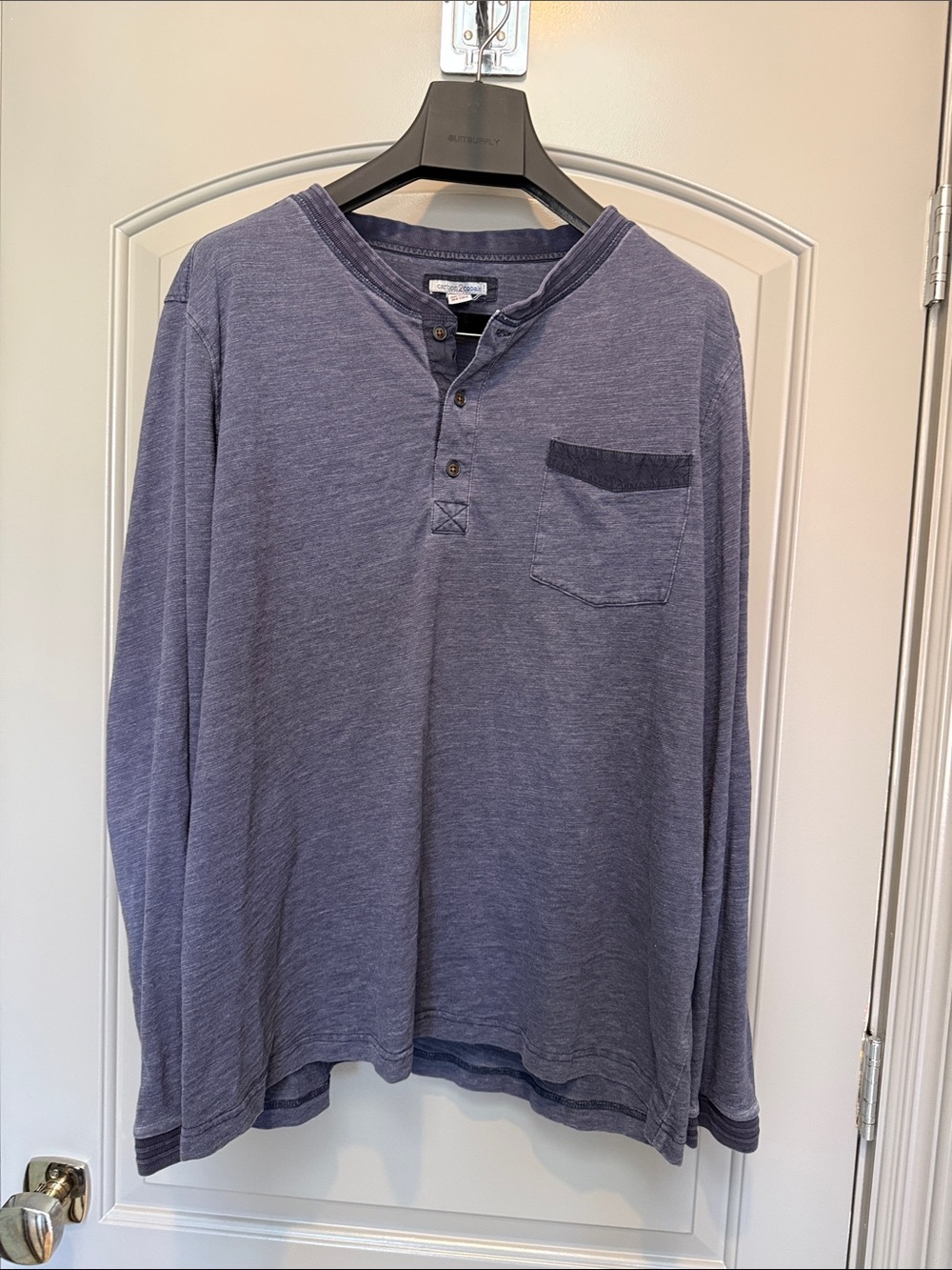 Carbon2Cobalt Men's Long-Sleeve Henley with Chest Pocket - Blue